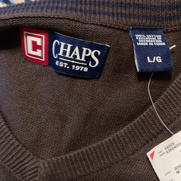 🌹NWT/CHAPS BROWN V NECK SWEATER VEST - Picture 4 of 4